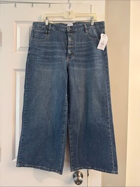 Time and Tru Button-Fly Wide Leg Jeans - Blue